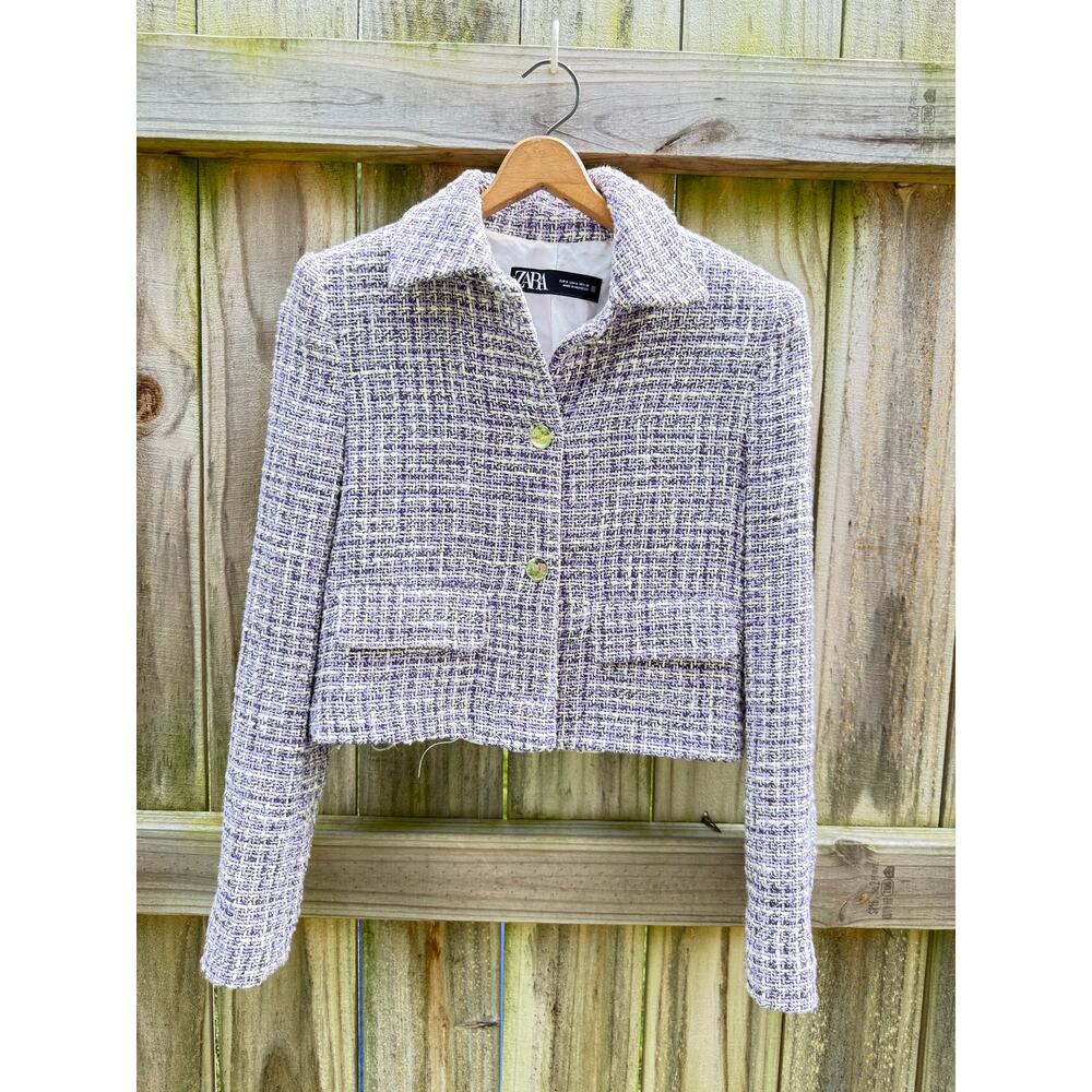 Zara Lilac Bouclé Tweed Skirt Set | Cropped Jacket - Picture 2 of 12